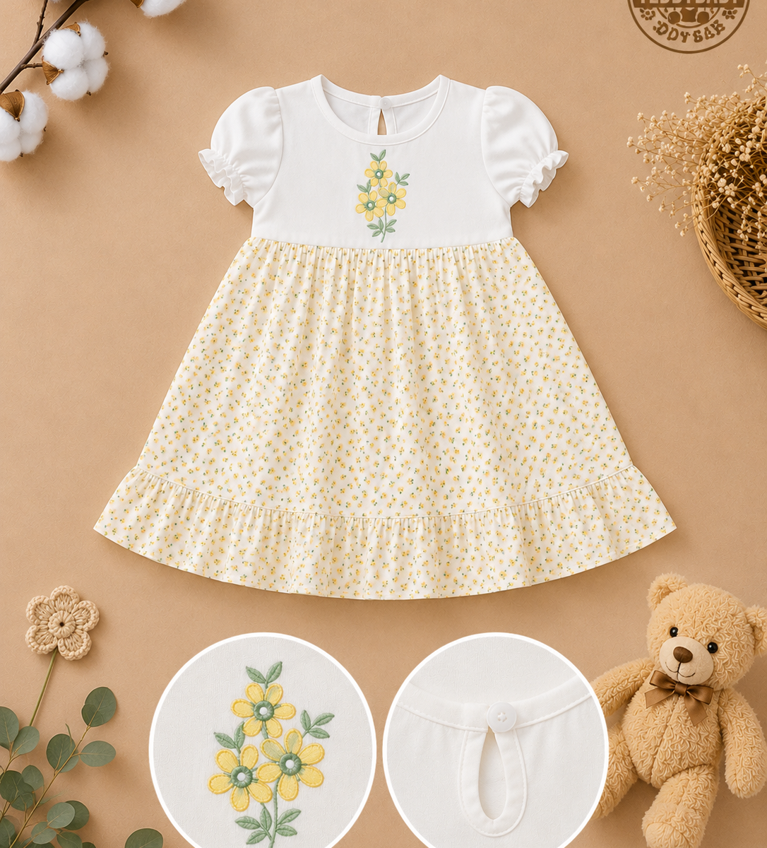Rochie elegantă cu broderie florală pentru fetițe