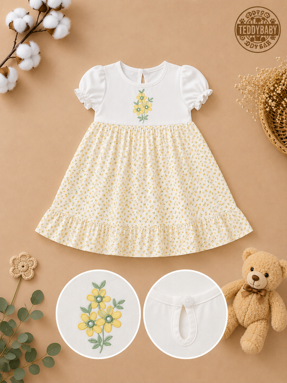 Rochie elegantă cu broderie florală pentru fetițe