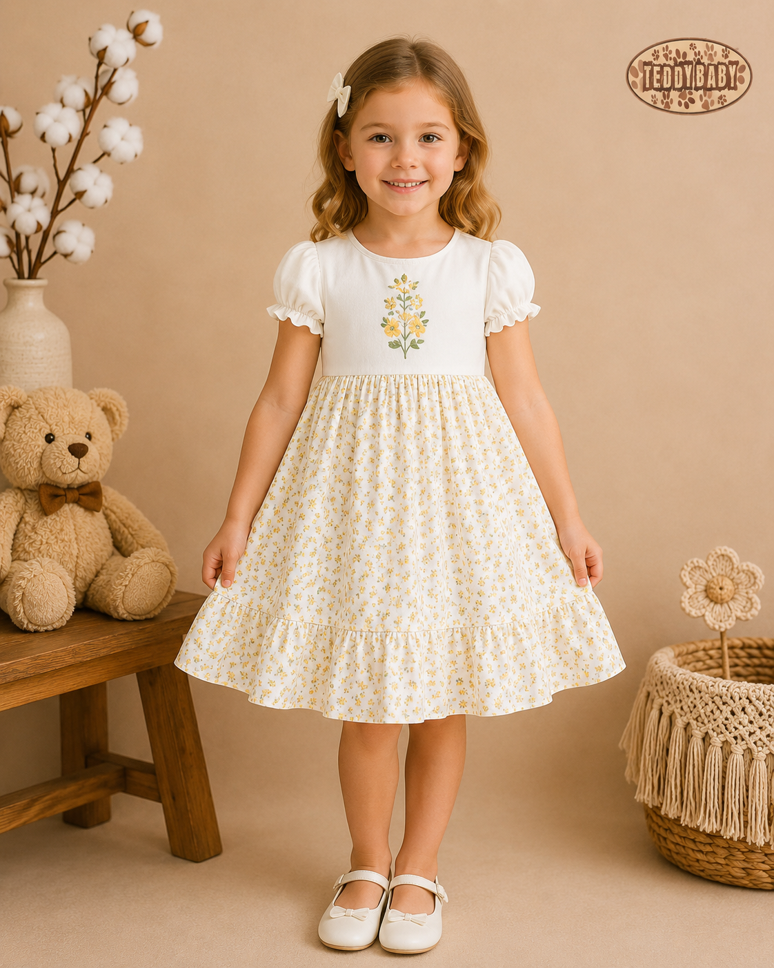 Rochie elegantă cu broderie florală pentru fetițe